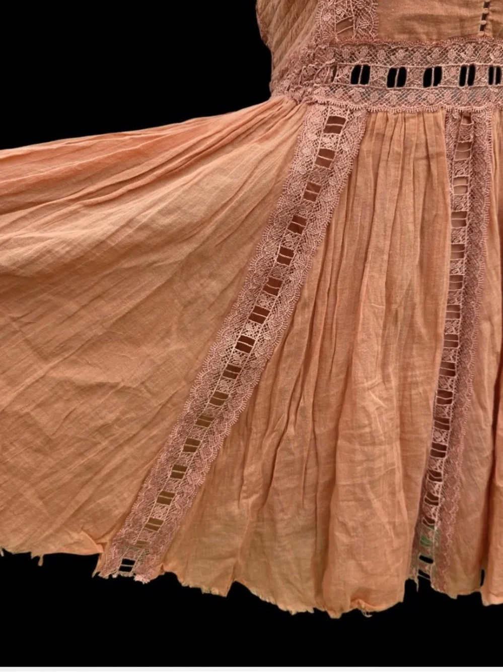 Free People Camel Lace Trim Square Neck Mini Dress